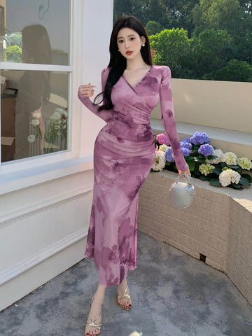 SHEIN DAZY Ombré Wrap Design Long Maxi Dress
